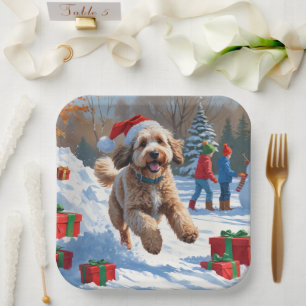 Bernedoodle Christmas Festive Snow Scene Paper Plate