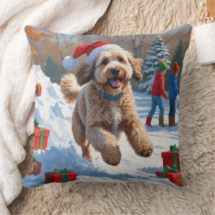 Bernedoodle Christmas Festive Snow Scene Throw Pillow