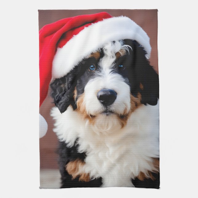Bernedoodle Christmas Kitchen Towel (Vertical)