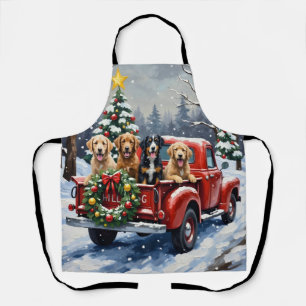 Bernedoodle Christmas Red Truck Holiday Apron
