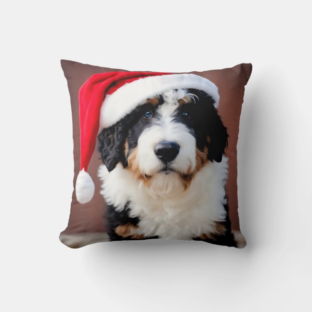 Bernedoodle Christmas Throw Pillow (Front)