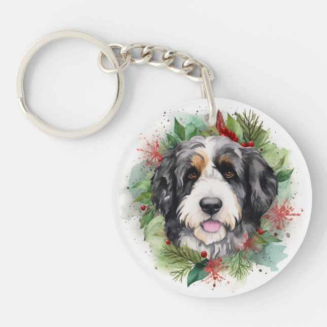 Bernedoodle Christmas Wreath Festive Pup (Devant)