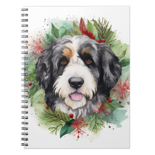 Bernedoodle Christmas Wreath Festive Pup Notebook