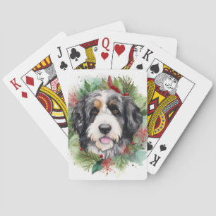 Bernedoodle Christmas Wreath Festive Pup Playing Cards