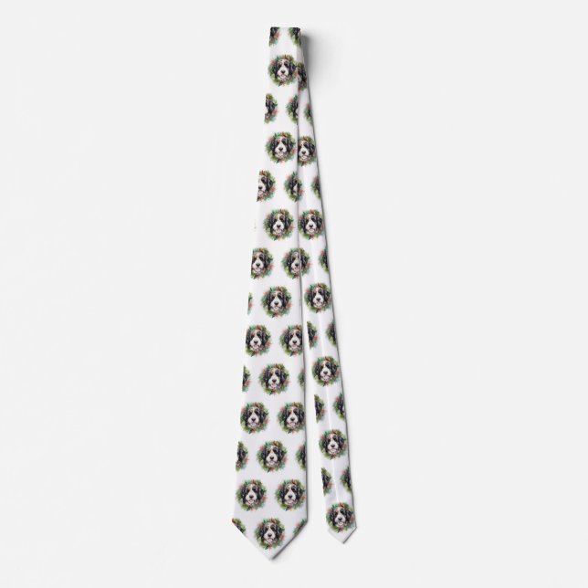 Bernedoodle Christmas Wreath Festive Pup Tie (Front)