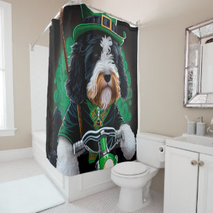 Bernedoodle Dog driving bike St. Patrick's Day