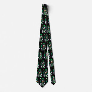 Bernedoodle Dog driving bike St. Patrick's Day Tie