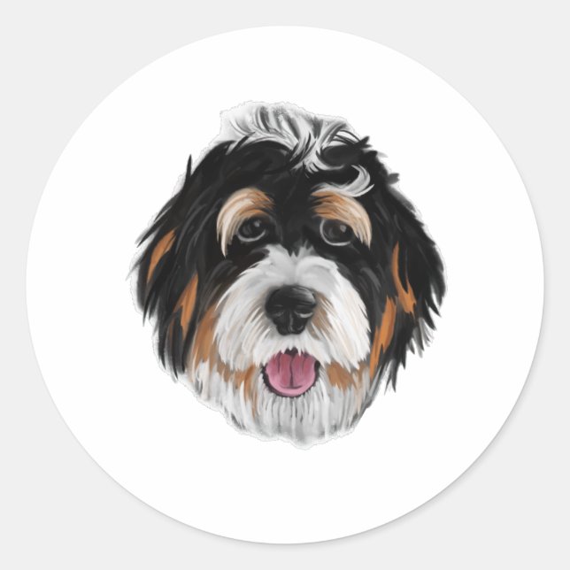 Bernedoodle Dog Face Classic Round Sticker (Front)
