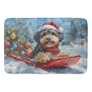 Bernedoodle Dog in Sledge Let it Snow Christmas Bath Mat