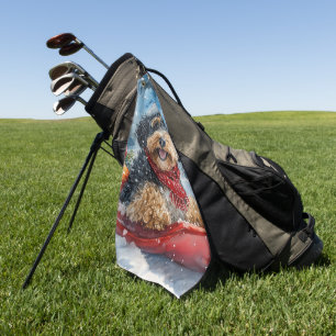 Bernedoodle Dog in Sledge Let it Snow Christmas Golf Towel