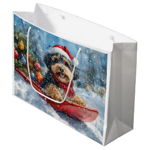 Bernedoodle Dog in Sledge Let it Snow Christmas Large Gift Bag