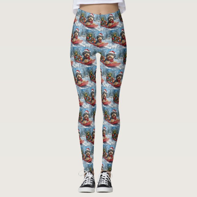 Bernedoodle Dog in Sledge Let it Snow Christmas Leggings (Front)