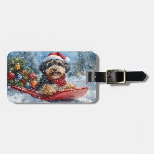 Bernedoodle Dog in Sledge Let it Snow Christmas Luggage Tag