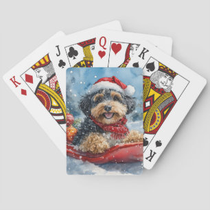 Bernedoodle Dog in Sledge Let it Snow Christmas Playing Cards