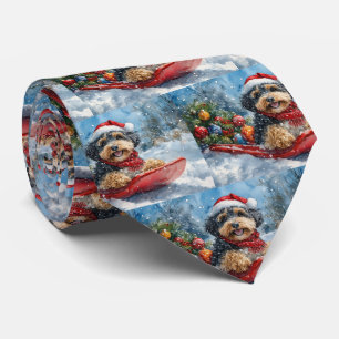 Bernedoodle Dog in Sledge Let it Snow Christmas Tie