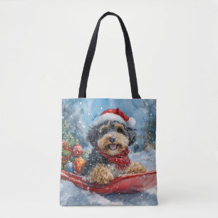 Bernedoodle Dog in Sledge Let it Snow Christmas Tote Bag