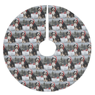 Bernedoodle Dog in Snow Christmas  Brushed Polyester Tree Skirt