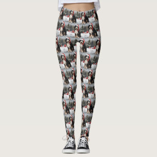Bernedoodle Dog in Snow Christmas  Leggings