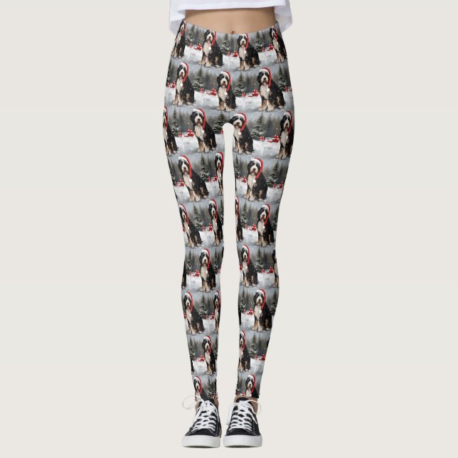 Bernedoodle Dog in Snow Christmas  Leggings (Front)