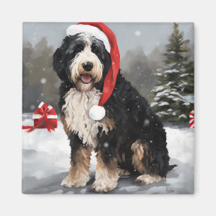 Bernedoodle Dog in Snow Christmas  Magnet