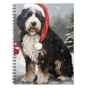 Bernedoodle Dog in Snow Christmas  Notebook