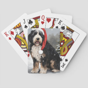 Bernedoodle Dog in Snow Christmas  Playing Cards