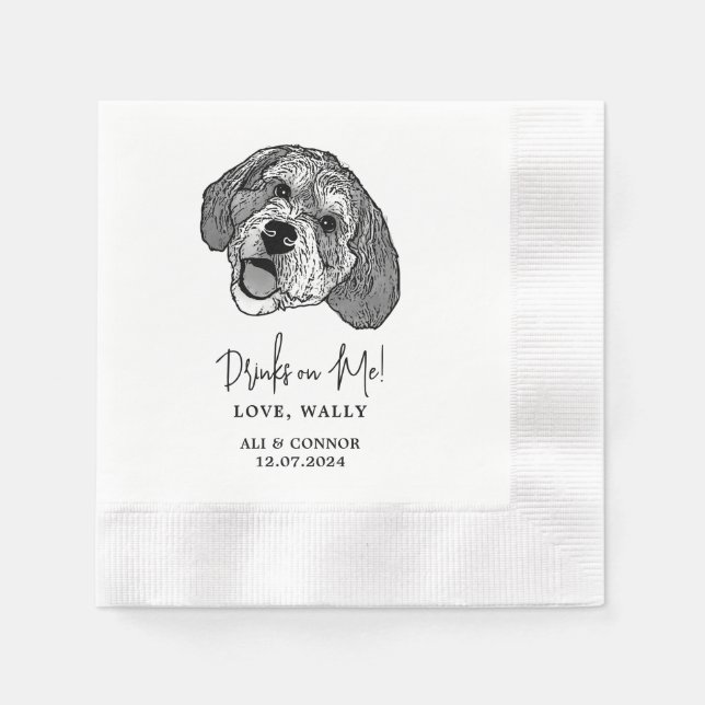 Bernedoodle Dog Personalized Drinks on Me Napkins (Front)