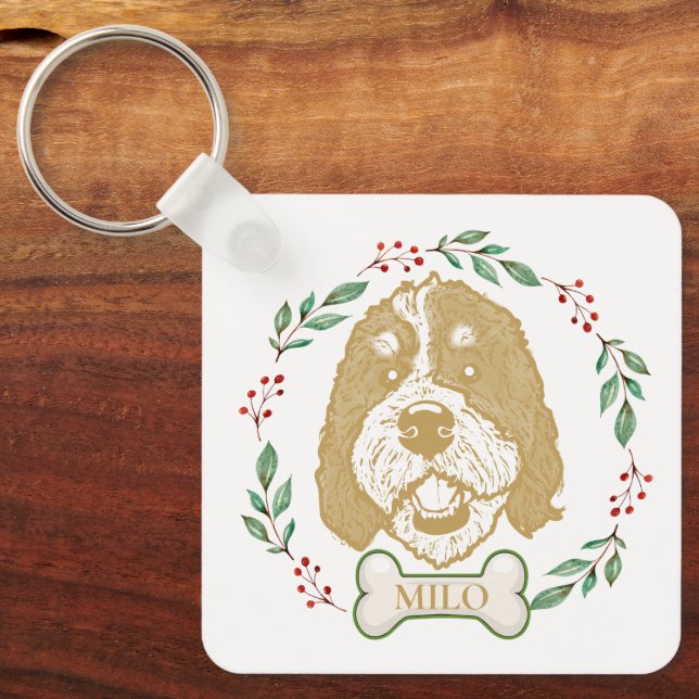 Bernedoodle Dog Personalized Keychain (Front)