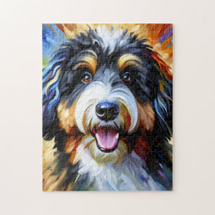 Bernedoodle Dog Portrait Acrylic Art Print Dog Jigsaw Puzzle