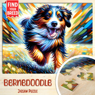 Bernedoodle Dog Portrait Acrylic Art Print Dog Jigsaw Puzzle