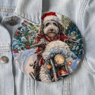 Bernedoodle Dog Riding Motorcycle Christmas 6 Inch Round Button