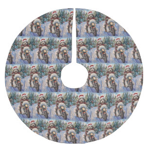 Bernedoodle Dog Riding Motorcycle Christmas Brushed Polyester Tree Skirt