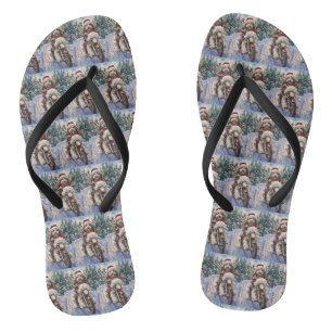 Bernedoodle Dog Riding Motorcycle Christmas Flip Flops