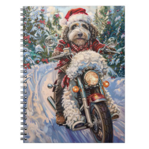 Bernedoodle Dog Riding Motorcycle Christmas Notebook