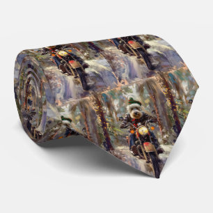 Bernedoodle Dog Riding Motorcycle Christmas  Tie