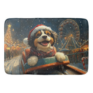 Bernedoodle Dog Roller Coaster Christmas  Bath Mat