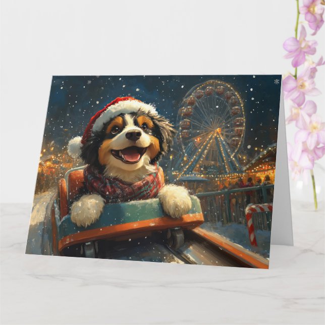 Bernedoodle Dog Roller Coaster Christmas  Card (Orchid)