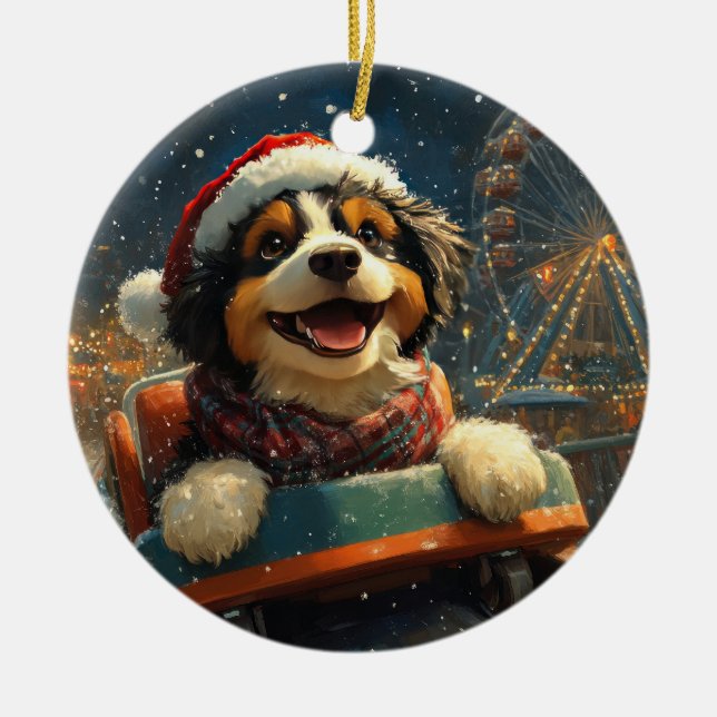 Bernedoodle Dog Roller Coaster Christmas  Ceramic Ornament (Front)