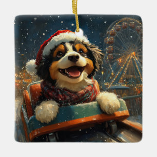 Bernedoodle Dog Roller Coaster Christmas Ceramic Ornament