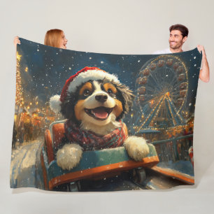 Bernedoodle Dog Roller Coaster Christmas Fleece Blanket