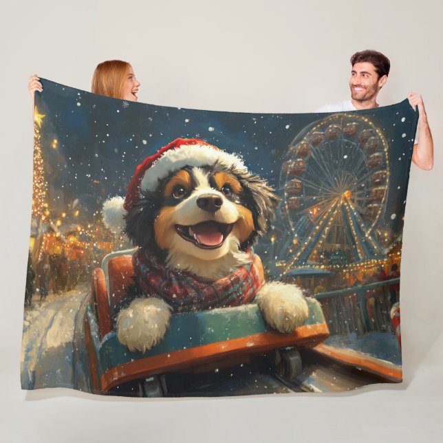 Bernedoodle Dog Roller Coaster Christmas  Fleece Blanket (In Situ)