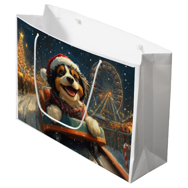 Bernedoodle Dog Roller Coaster Christmas  Large Gift Bag (Front Angled)