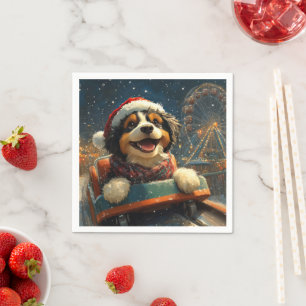 Bernedoodle Dog Roller Coaster Christmas  Napkin