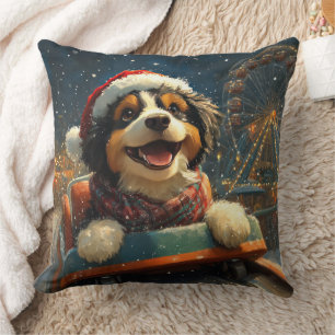 Bernedoodle Dog Roller Coaster Christmas  Throw Pillow