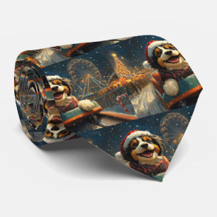 Bernedoodle Dog Roller Coaster Christmas  Tie