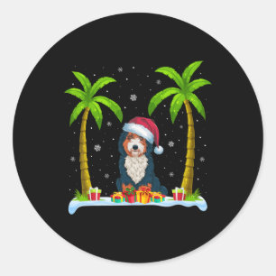 Bernedoodle Dog Santa Hat Palm Tree Beach Xmas Paj Classic Round Sticker