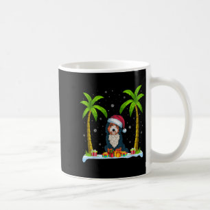 Bernedoodle Dog Santa Hat Palm Tree Beach Xmas Paj Coffee Mug