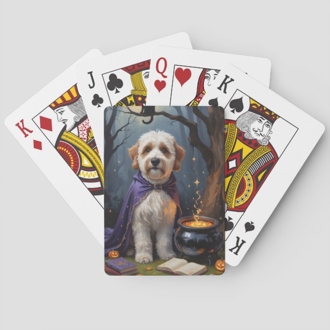 Bernedoodle Dog Whimsical Halloween Painting Playing Cards (Back)