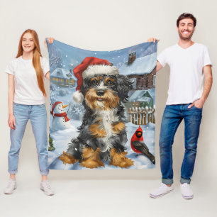 Bernedoodle Dog Winter Wonderland Christmas Fleece Blanket