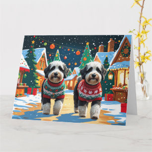 Bernedoodle Dogs Christmas Snow Holiday Card